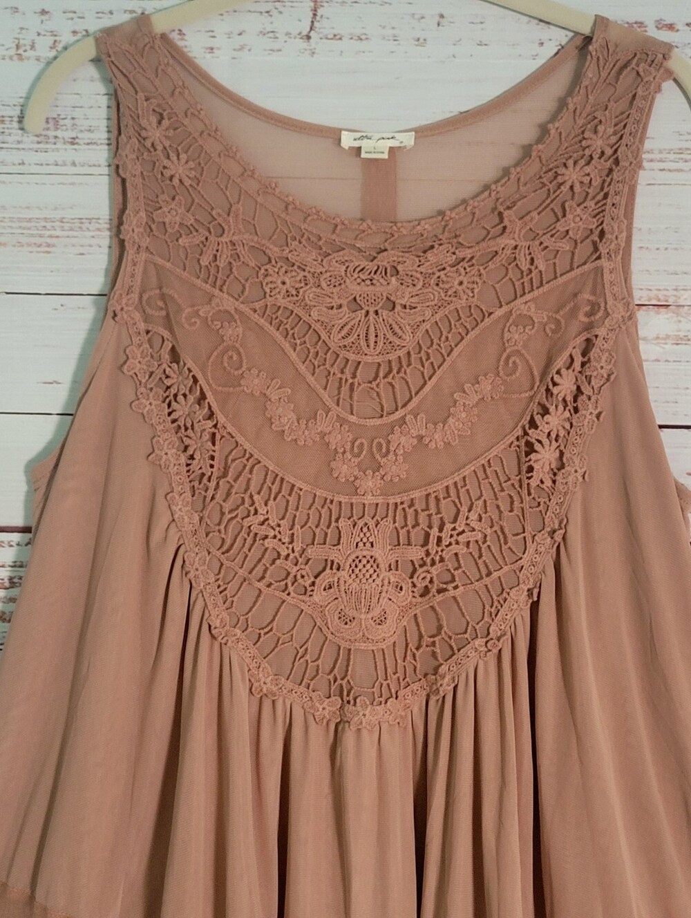 Sheer Mesh Crochet Babydoll Sleeveless Tunic Top Beige Large - Picture 2 of 8